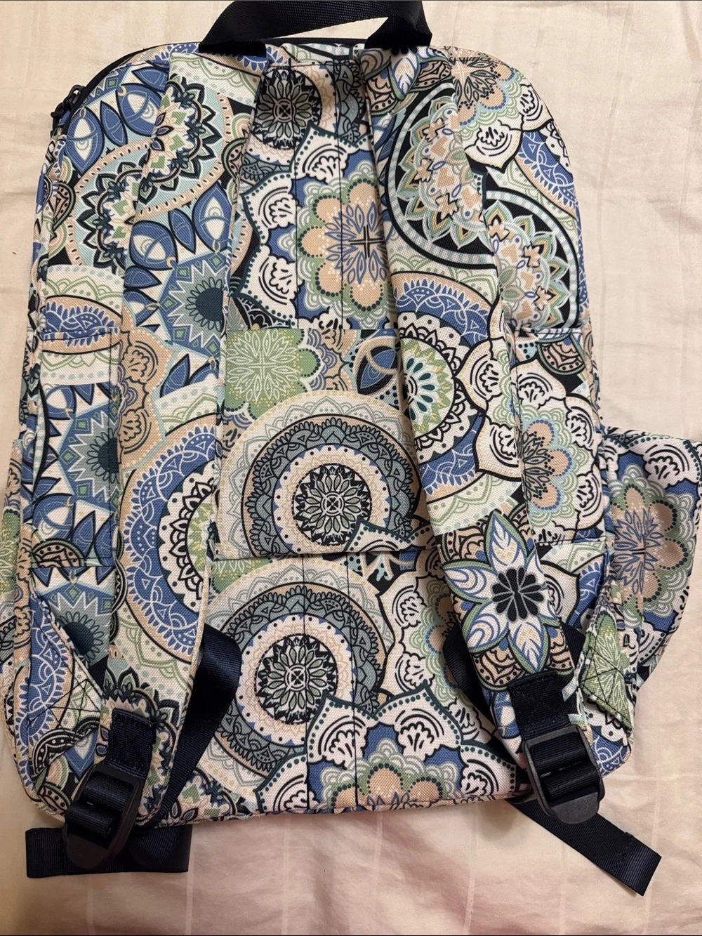 Vera Bradley Blue, Green and Cream Mosaic Floral Backpack